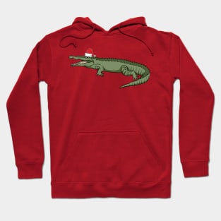 Santa Hat-Wearing Alligator Funny Christmas Holiday Hoodie